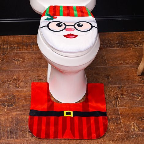 Set De Couvre-Abattant Et Tapis De Toilette - Décoration De Noël - Matière Peluche Douce - Pour Salle De Bains - 1 Set De 2 Pièces (1/3)
