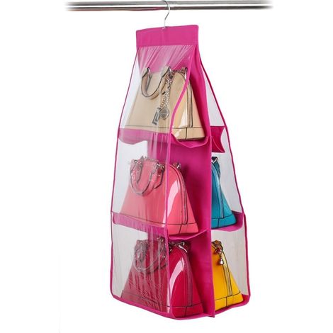 Organisateur de sacs à main qui s'accroche à la penderie placard avec 6 poches Couleur: Fuchsia