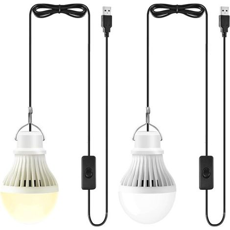 Confezione da 2 lampade da campeggio a LED ricaricabili, set di lanterne da campeggio a LED da 5W con lampadine e ganci, lanterna portatile da esterno a batteria di colore bianco (1/5)
