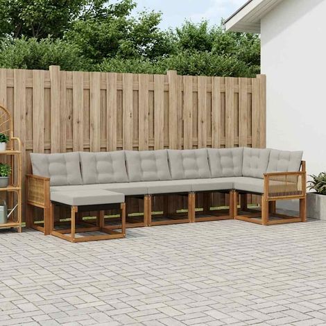 vidaXL Conjunto de sofás de exterior 7 uds. Natural y Gris Claro (1/5)