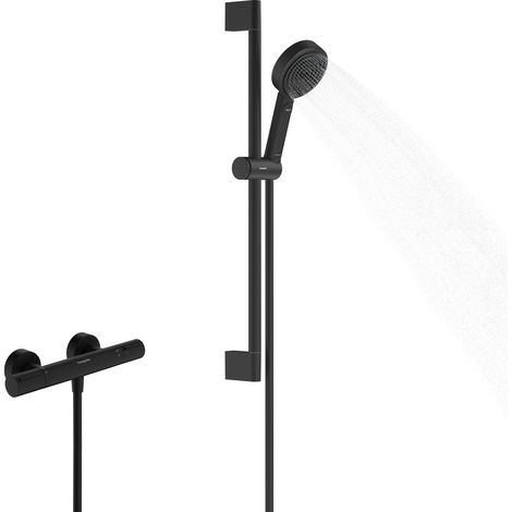 Hansgrohe Pulsify Select S - Set doccia termostatico, 3 getti, EcoSmart, nero opaco 24272670