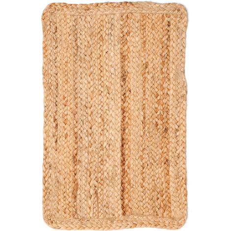 Jute Teppich handgewebt natur - rechteckig / 60 x 40 cm - Bodenmatte Läufer Fußmatte ethno boho Style