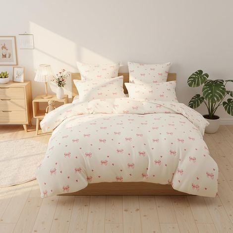 Bettbezug (140 x 200 cm), Schleifenmuster, weiche Mikrofaser, mit 1 Kissenbezug (65 x 65 cm), für Einzelbett (1/5)