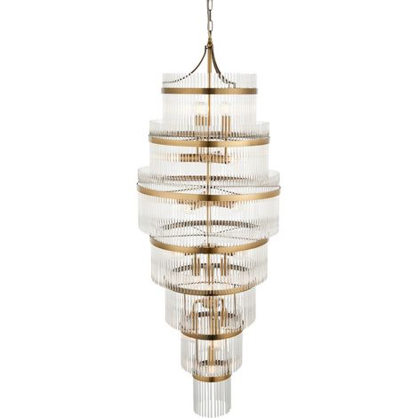 Endon Marietta Grand Plafonnier suspendu en laiton antique, verre transparent, 21 x E14