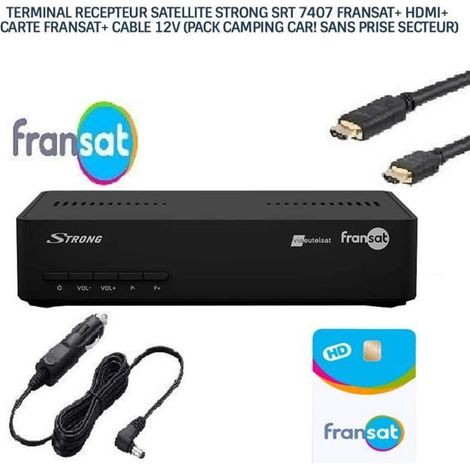 TERMINAL RECEPTEUR SATELLITE EUTELSAT STRONG SRT 7407 FRANSAT+ HDMI+ CARTE FRANSAT+ CABLE 12V (PACK CAMPING CAR SANS PRISE SECTEUR)