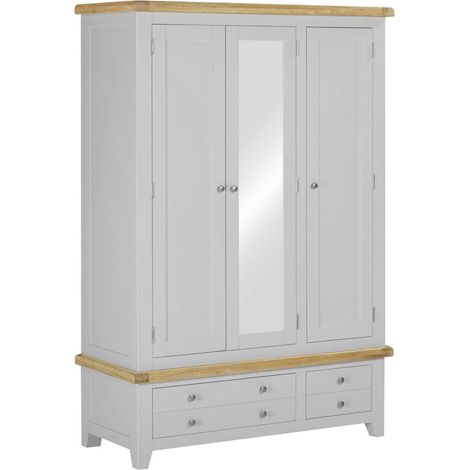 Windsor 3 Door 2 Drawer Wardrobe - L56 x W190 x H130.5 cm - Pebble Grey/Oak