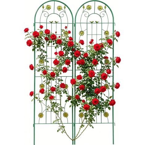 YOSE LIFE Rankgitter 180x50cm Klettergitter aus Metall für Kletterpflanzen, Sichtschutzgitter Grün für Balkon & Terrasse, Wandspalier mit elegantem Design 2er Set