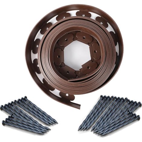 Bande de bordure de jardin extérieur flexible, 10 mètres de long x 10 centimètres de haut, comprend 60 clous + 1 connecteur, convient aux pelouses, aux graviers et aux jardins extérieurs (1/5)