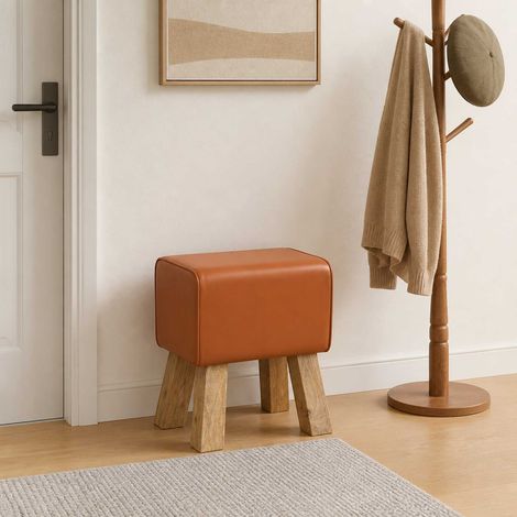 vidaXL Banco 40 x 30 x 45 cm Cuero Real Marrón (1/5)