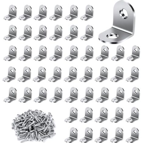 50 pezzi di rinforzo angolare, rinforzo angolare in metallo 20x20 mm con 100 viti, staffa angolare in acciaio inossidabile per fissaggio e riparazione di mobili (1/5)