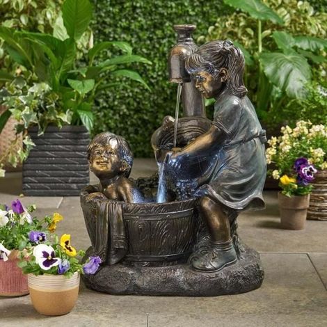1 statue enfant résine, fontaine jardin avec eau courante, décoration extérieure pour patio et terrasse