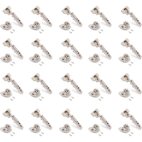 Emuca Kit von 20 Topfscharniere X92N Eckanschlag, Kreuzmontageplatten zum Schrauben, Durchmesser 5x9,5mm, Höhe 0, Stahl, vernickelt