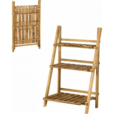 Estantería plegable de madera con diseño de escalera y 3 niveles, color marrón (1/5)