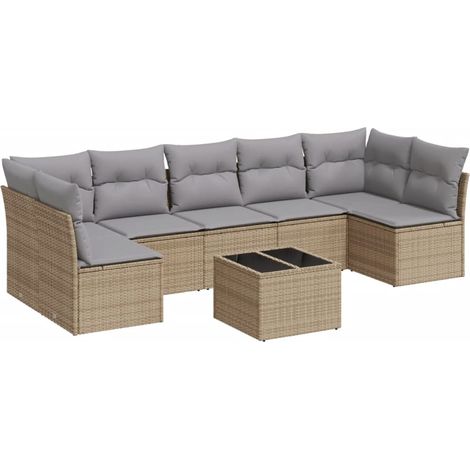 Salon de jardin avec coussins 8 pcs beige résine tressée (1/3)
