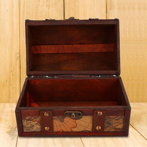 Vintage Wooden Jewelry Storage Box, Handmade Wooden Treasure Chest, 18 x 10 x 10.5 cm, with Alloy Hinge, Leather Details for Rings, Bracelets, Photos and (1/5)