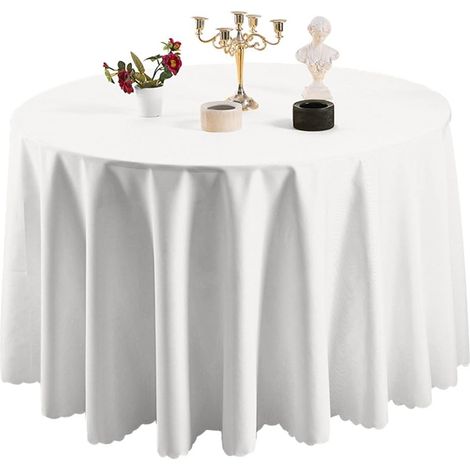 Nappe de Table Nappe Ronde Maison Restaurant Mariage Cérémonie Infroissable Anti Tache Décoration de Table pour Réception Anniversaire Blanc Rond:220cm