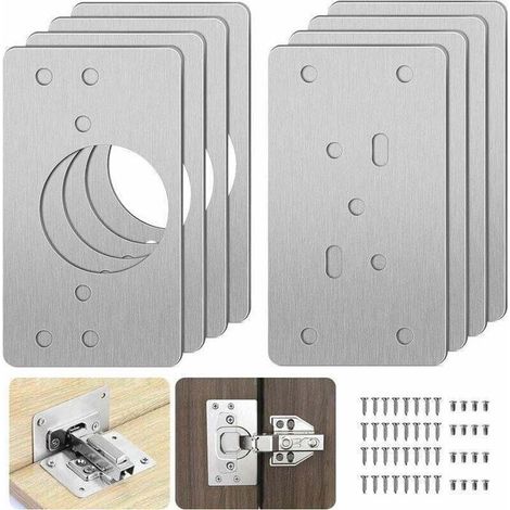 Plaque de réparation de charnière Kit 8 pièces - Inox - 48 vis - À visser (1/5)