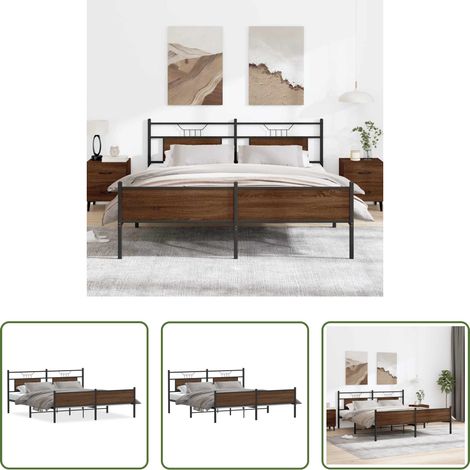 Metallbett ohne Matratze -  Metallbett ohne Matratze Braun Eichen-Optik 180x200 cm (1/5)