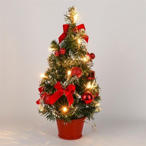 Mini-Weihnachtsbaum mit Lichterkette, geschmückter Weihnachtsbaum, kleiner künstlicher Weihnachtsbaum mit LED-Lichterkette, Miniatur-Weihnachtstischdekoration (1/5)
