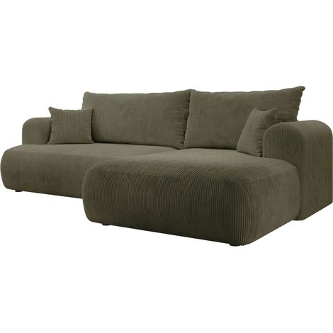 Selsey Ovo Cord – Ecksofa Schlaffunktion, Bettkasten, Cordstoff, rechts, Olivgrün