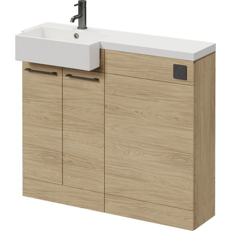 Napoli 250 Light Oak 1000mm 2 Door Vanity Unit Toilet Suite with Left Hand Square Rico Semi Recessed Basin - 1000mm - Gunmetal Grey 160mm HandleWithout Kingston Toilet Pan