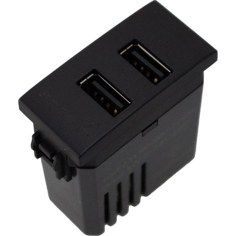 Modulo Presa Caricatore USB 5V 2,4A 2 Porte USB-A Colore Nero Compatibile Con Bticino Living e Vimar Plana