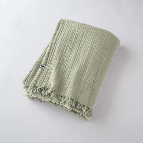 Plaid à franges "Gaïa" toutes dimensions "Gaze de Coton" - Gaïa Vert d'Eau - 130 x 160 cm - Gaia Vert d'Eau -