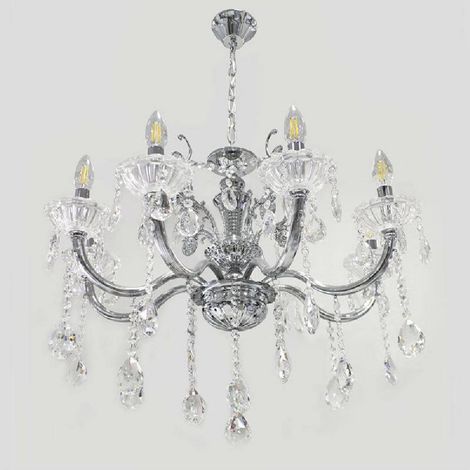 Trade Shop - Deckenleuchte 6-armig Pendelleuchte Kristallkugeln Anhänger A18 - Silber (1/2)