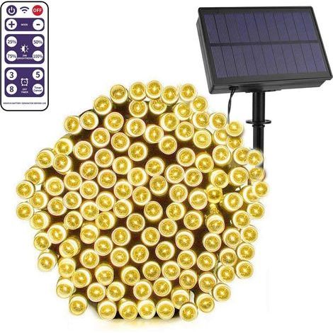 200 LED solar string lights with 8 modes, remote control, waterproof, for outdoor use, garden, wedding, Christmas (warm white) (1/5)