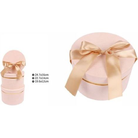 TrAdE Shop Traesio - Set 3 Scatole Scatola Box Regali Varie Misure Matrioska Tonde Rosa Pallido 71944 -