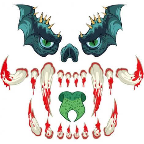 Sticker Monstre Halloween - 2 Yeux 2 Nez 2 Sourcils 9 Crocs - Pour Porte Arche Garage Fenêtre Voiture - 15,7 Pouces (1/5)