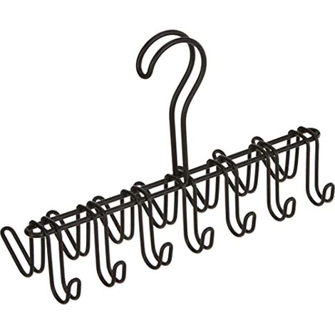 iDesign Classico Portacravatte, Gruccia porta cinture in metallo con 14 ganci ideale per cravatte e cinture, nero opaco (1/4)