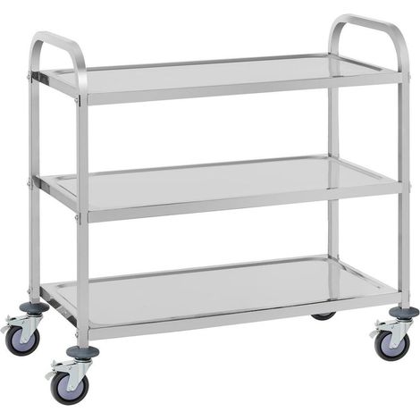 Chariot de service en acier inoxydable - 3 étagères - jusqu'à 150 kg (1/5)