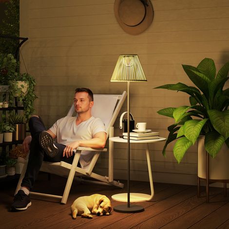 Lampe de jardin solaire en rotin 25 LED, capteur crépusculaire automatique, style bohème, IP44 étanche, pour extérieur balcon pelouse, Ø33x135 cm