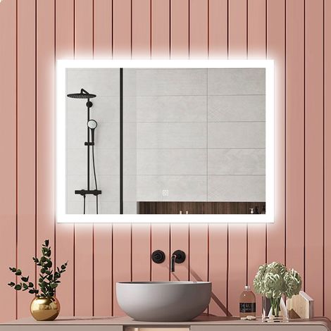 Aica Miroir de salle de bain 80x60cm Lumineux, Tricolore + Dimmable + Mémoire + Anti-Buée