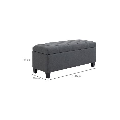Banquette coffre gris foncé en polyester aspect lin, avec rangement et assise rembourrée pour entrée, chambre et salon (1/5)