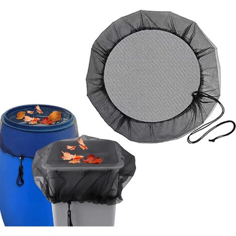 Filet pour Récupérateur d'Eau de Pluie Ø 120 cm, Housse pour Tonneau de Pluie avec Cordon de Serrage Réglable, Filet Anti-Moustique et Anti-Feuilles pour Citerne et Cuve à Eau de Jardin (Noir) (1/5)