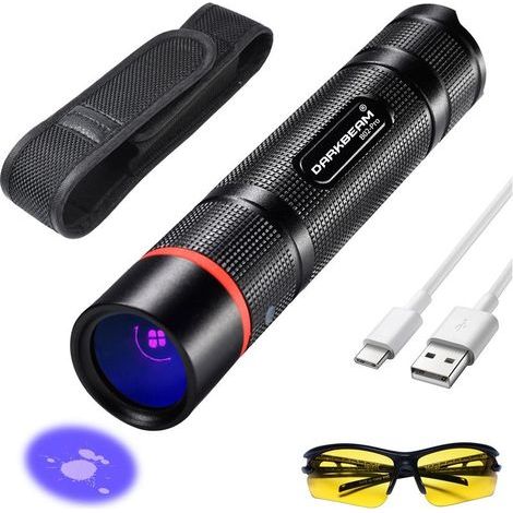 Lampe torche UV 365 nm puissante à lumière noire, mini lampe LED portable rechargeable USB pour bois, détecteur d'urine à ultraviolets [Classe énergétique A] (1/5)