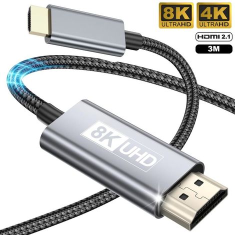 Câble HDMI 2.1 3M 8K 4K 120Hz Ultra HD eARC HDR Blu-ray 48Gb/s Câble HDMI Support 3D pour Switch PS5 Télévision Monitor (1/5)