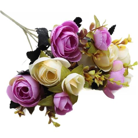 Bouquet de fleurs de camélia artificielles à 5 fourchettes en soie avec bourgeons de perles, fleurs artificielles réalistes pour décoration d'intérieur, fête de mariage, centre de table (1/5)