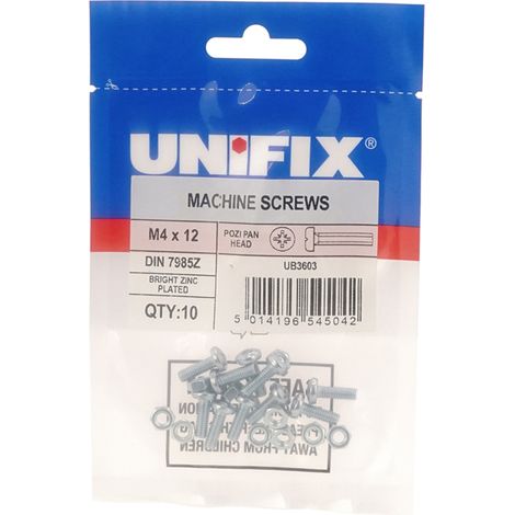 Unifix Machine Screws Pozi Pan Head DIN 7985Z BZP - M4 x 20 (1/2)
