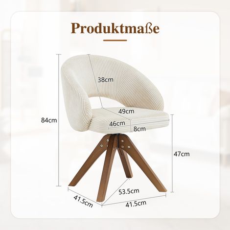Lot de 2 chaises pivotantes rétro tissu blanc pieds noyer massif. Rotation 360° silencieuse dossier courbé adapté salle à manger. (1/5)