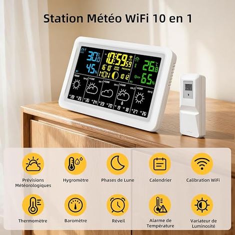Wireless Weather Station, Indoor Outdoor Thermometer Sensor, 4 Backlights, 7.5 Inch Weather Station, Weather Forecast, Barometer, Alarm, Thermometer Hygrometer (1/4)