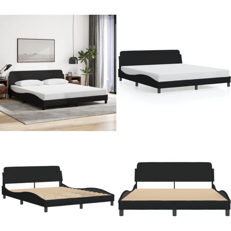 Bettgestell ohne Matratze Schwarz 160x200 cm Stoff - Bettsofa - Doppelbett - Boxspringbetten - Lattenrost - Holzrahmen - Home & Living (1/5)