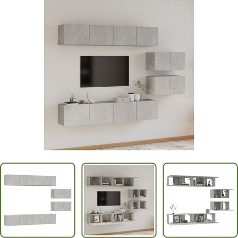 Meuble tv gris béton - Ensemble de meubles TV 6 pcs Gris béton Bois d'ingénierie (1/5)