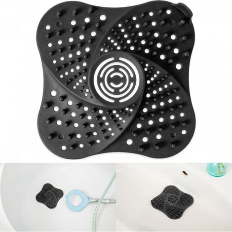 2 pièce Filtres de Drain d’Évier,13 x 13 cm, Bouchon d’eau pour salle de bain, Filtre attrape-cheveux pour baignoire,Noir (1/5)