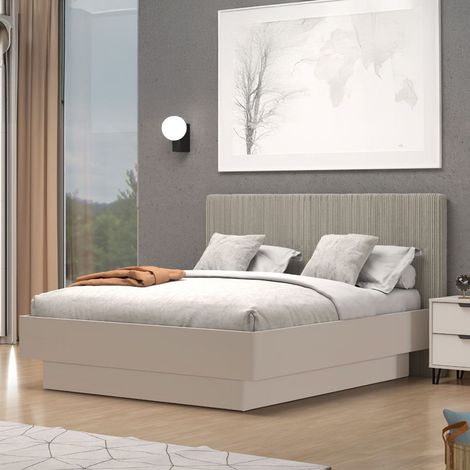 Cama Matrimonial Ragogna, Cabecera Acolchada Estilo Terciopelo, Acolchada, Tamaño Colchón 180x200 cm, Gris Topo (1/5)