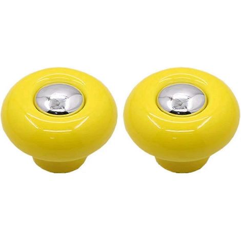Ensemble de 2 boutons de porte ronds en céramique jaune pour meubles d'enfants et portes (1/5)