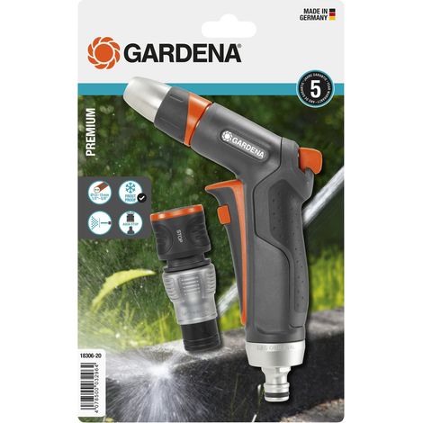 GARDENA Set pistola per irrigazione e raccordo Premium, getto e portata regolabili, ideale per pulire e innaffiare (18306-20)