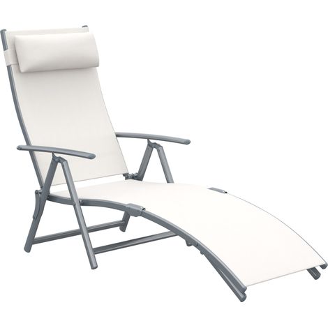 Klappbarer Gartenstuhl mit Kissen, 7-fach verstellbare Rückenlehne, 137 x 63,5 x 100,5 cm, Beige